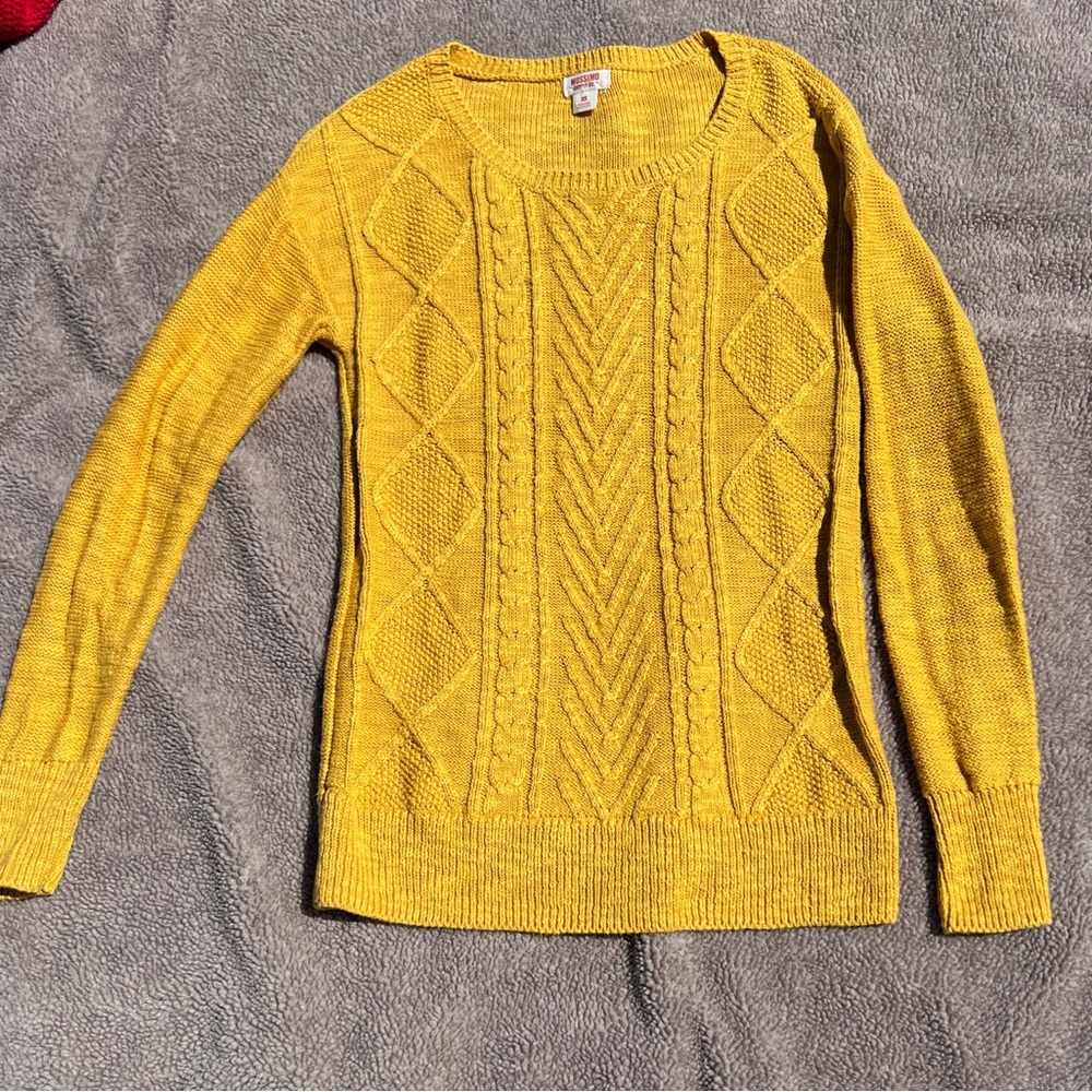 Mossimo Supply Co Yellow Crew Neck Cable Knit Sweater